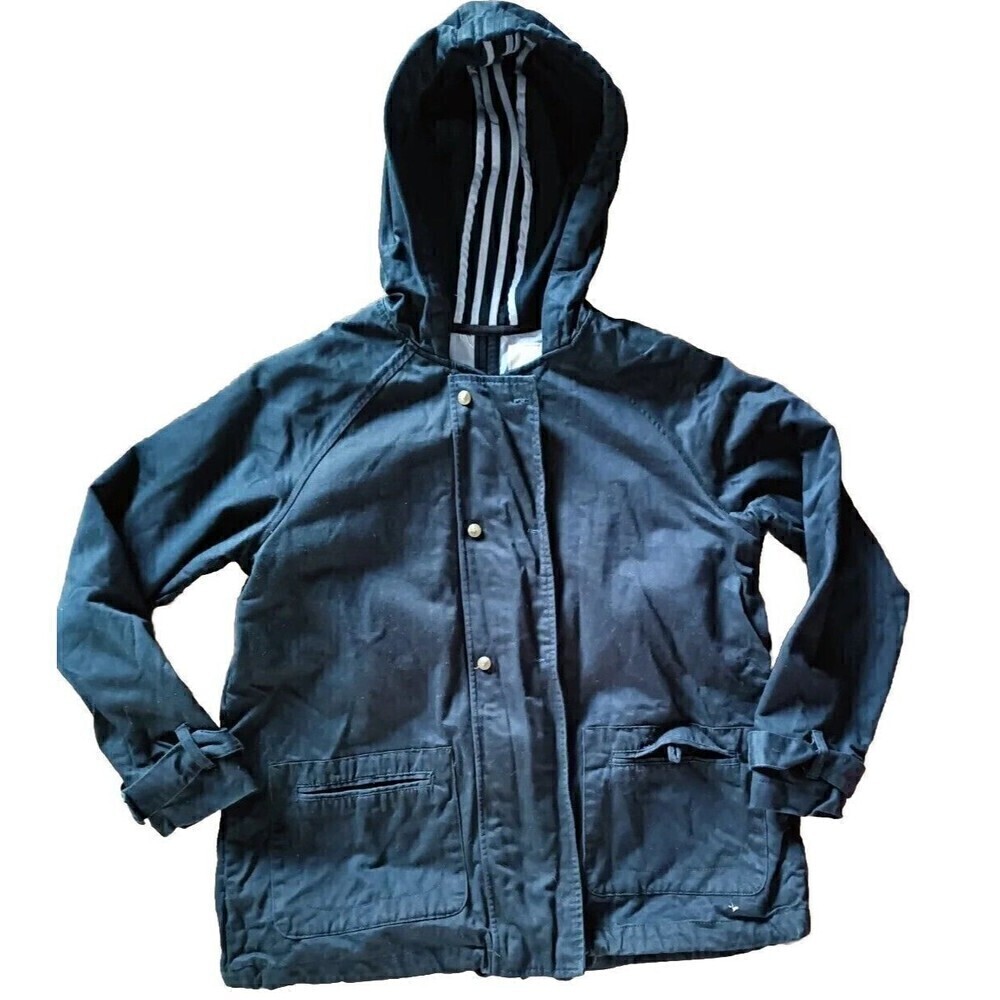 Pull & Bear Coat UK Medium US Size 8  Navy Blue Hooded Parka  Zip Button Front